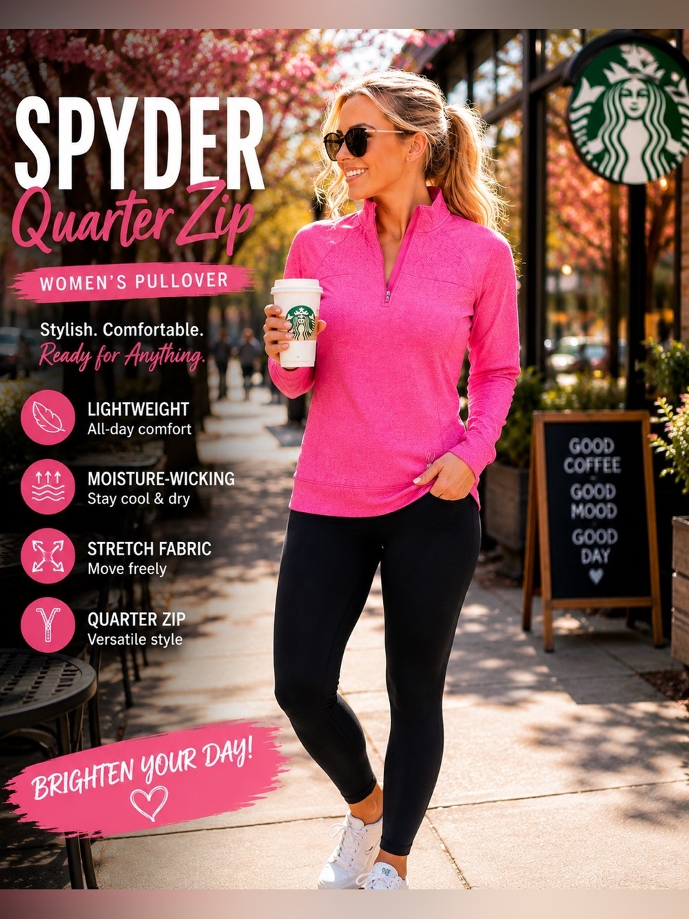 Spyder Women's Quarter Zip Pullover - Hot Pink